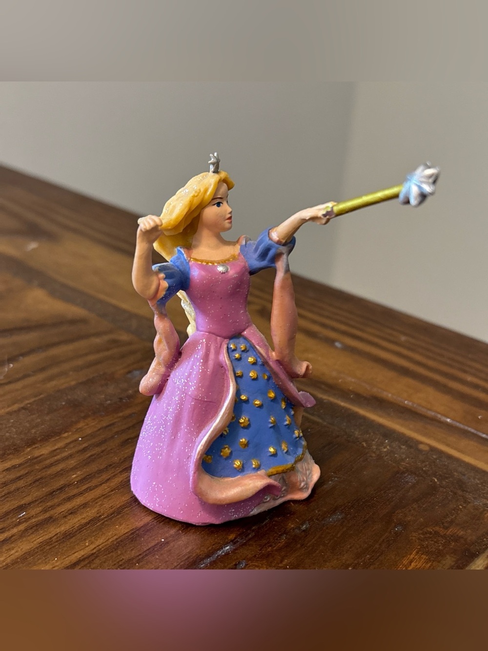 👑 Papo Princess Figurine 2004 Blonde Pink Blue Gown Magic Wand Fantasy 3.5 in